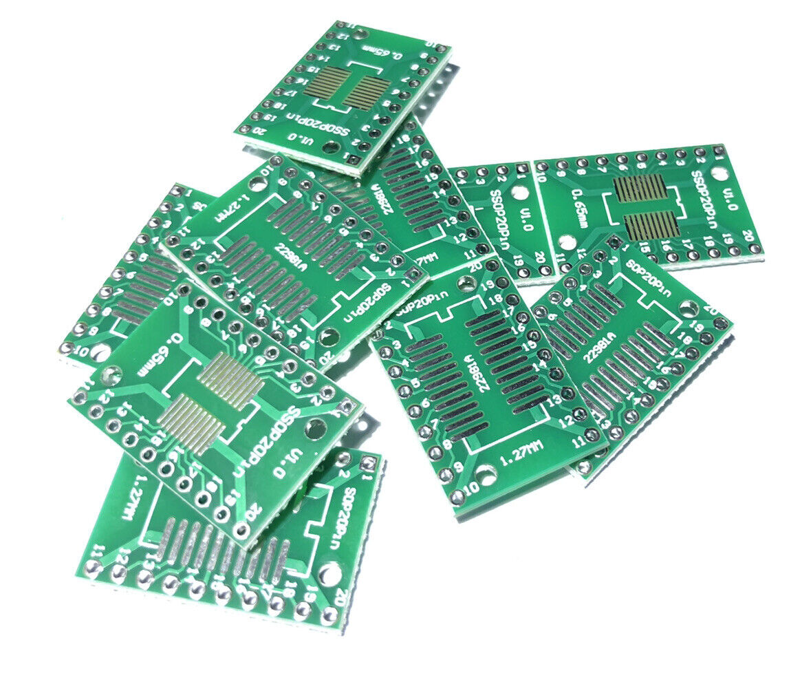 10PCS SOP20 1.27 & 0.65mm Adapter Board SSOP20-SOP20 to DIP20 Transfer Board DIP