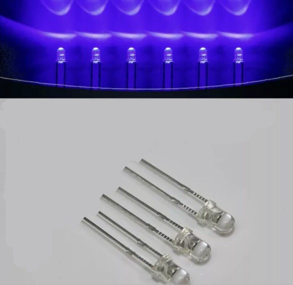 3mm UV Ultra Violet 100pc Led Light Emitting Diode Purple Clear Round Head 390nm