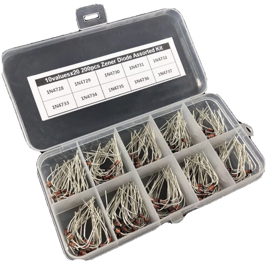 400PC Zener Diode Kit 1N4728~1N4737 DIY Electronic Component Kit 3.3V~22V +Boxes