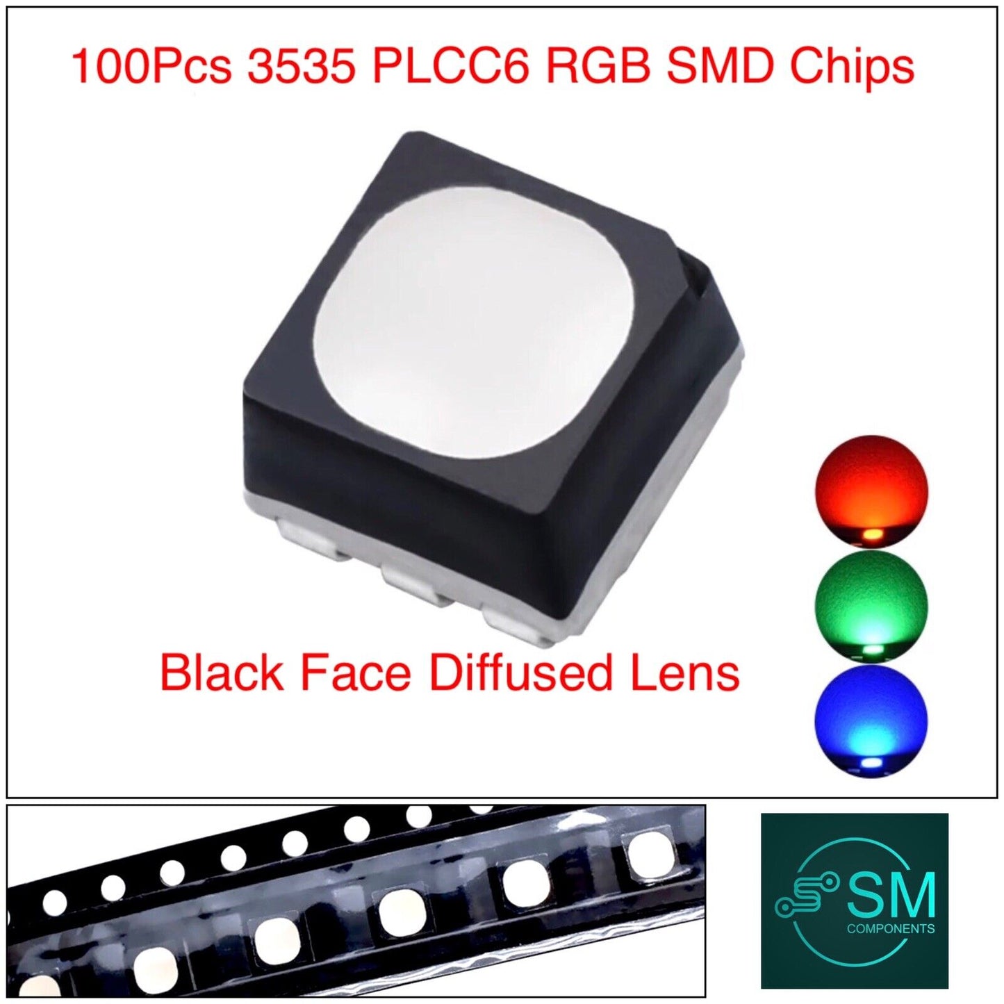 100Pcs 3535 RGB black diffused SMD LED PLCC6 3-Chip Light Emitting Diodes DIY