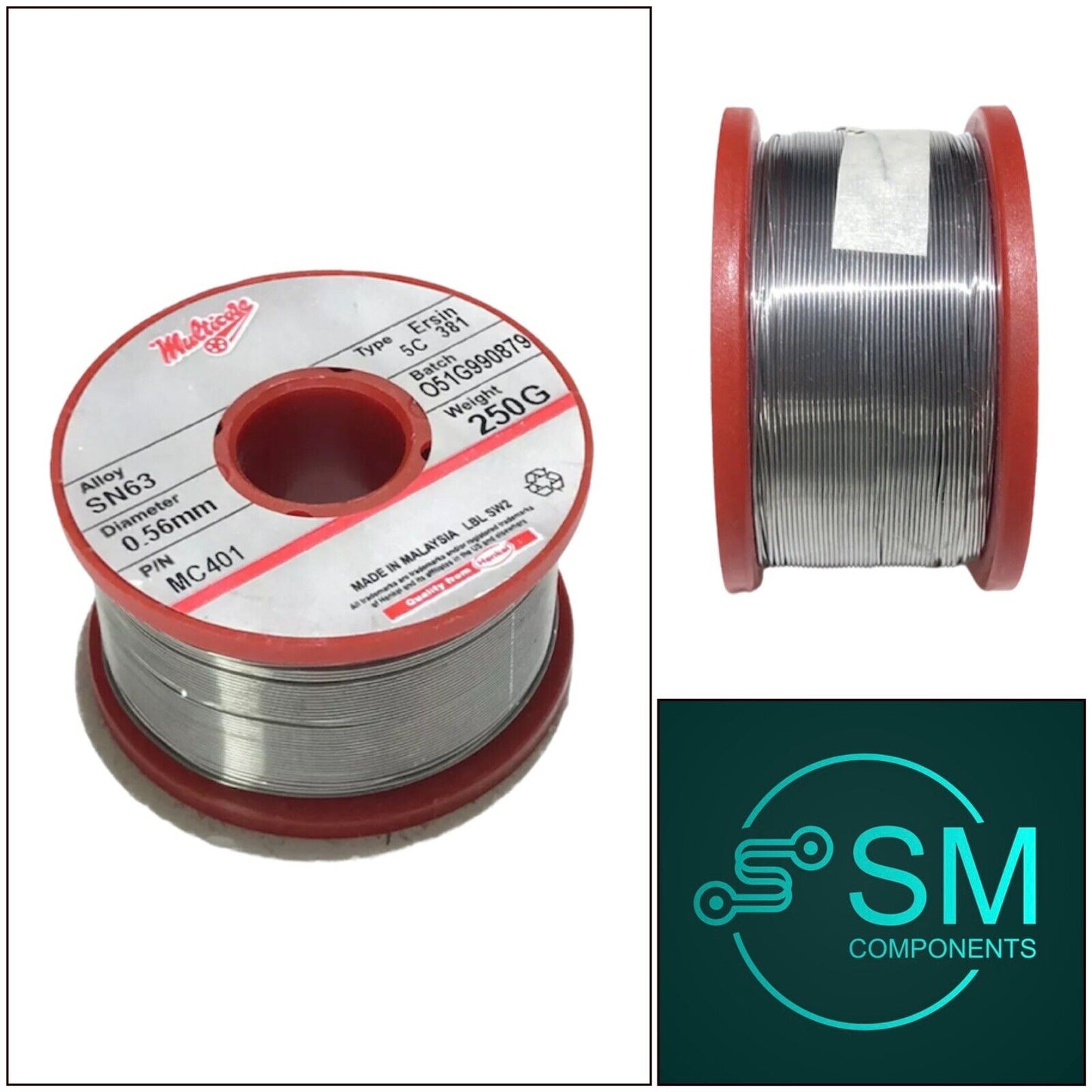 Multicore Sn63/Pb37 Tin/Lead Ersin 381 Flux 5 Cored Solder Wire, 0.56mm 0.25kg