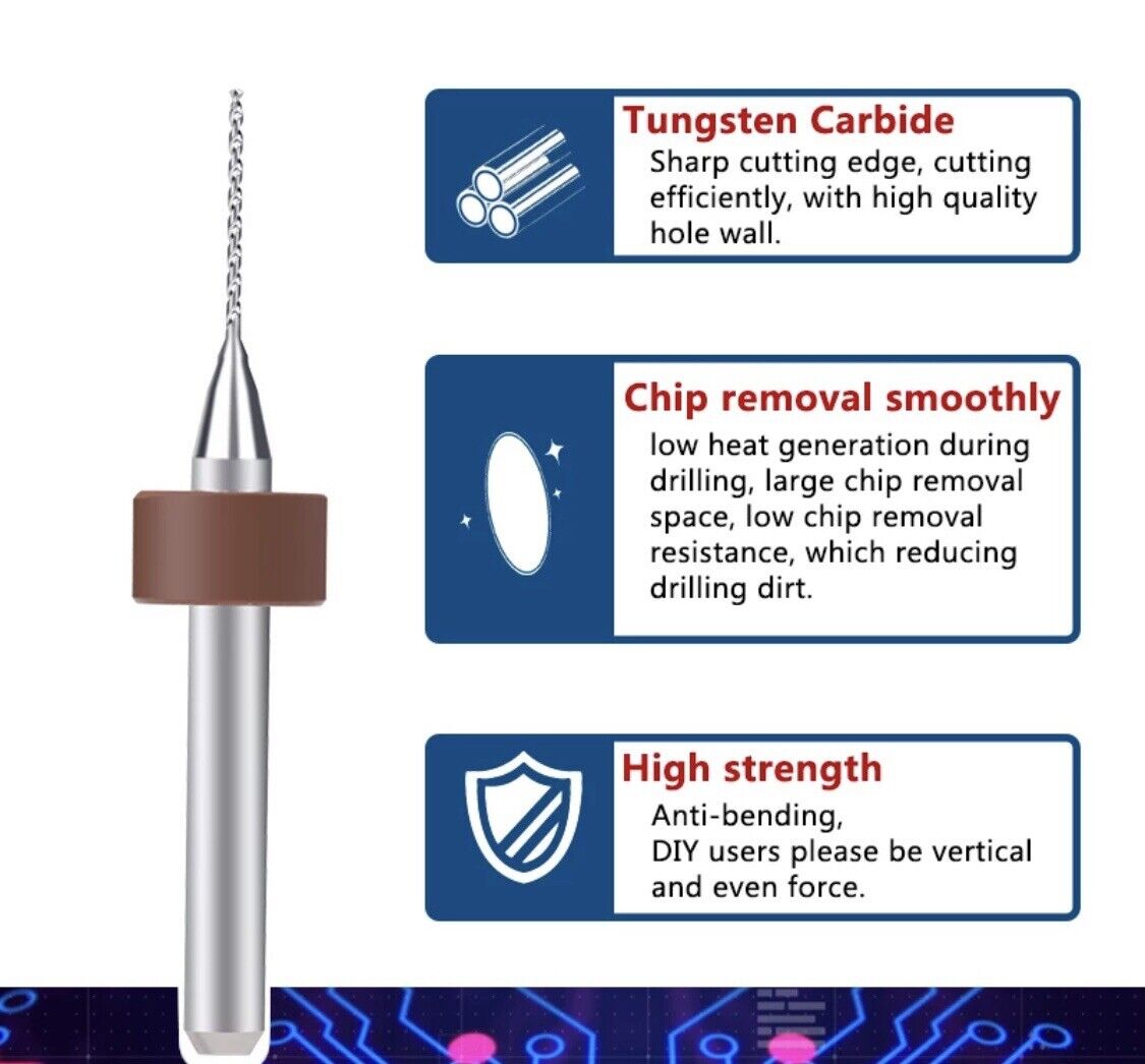 10Pcs 0.6mm PCB Print Circuit Board Carbide Mini Micro Drill Bit Set