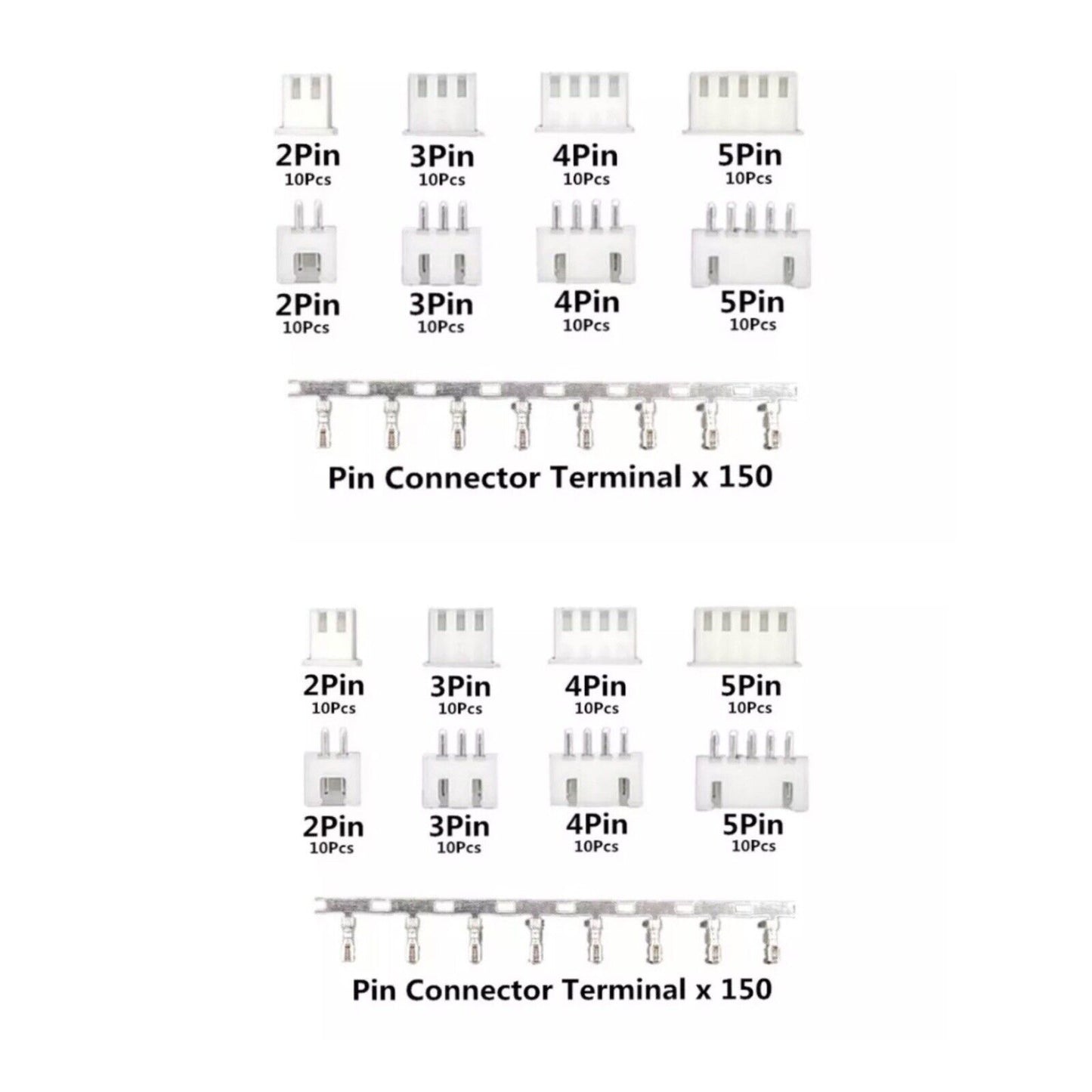 230pc JST-XH Kit 2/3/4/5Pin XH2.54mm Metric Pitch Terminal Header Connectors M&F