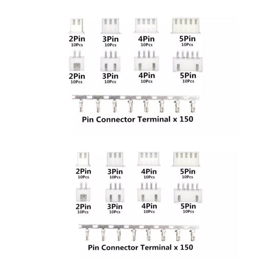 230pc JST-XH Kit 2/3/4/5Pin XH2.54mm Metric Pitch Terminal Header Connectors M&F