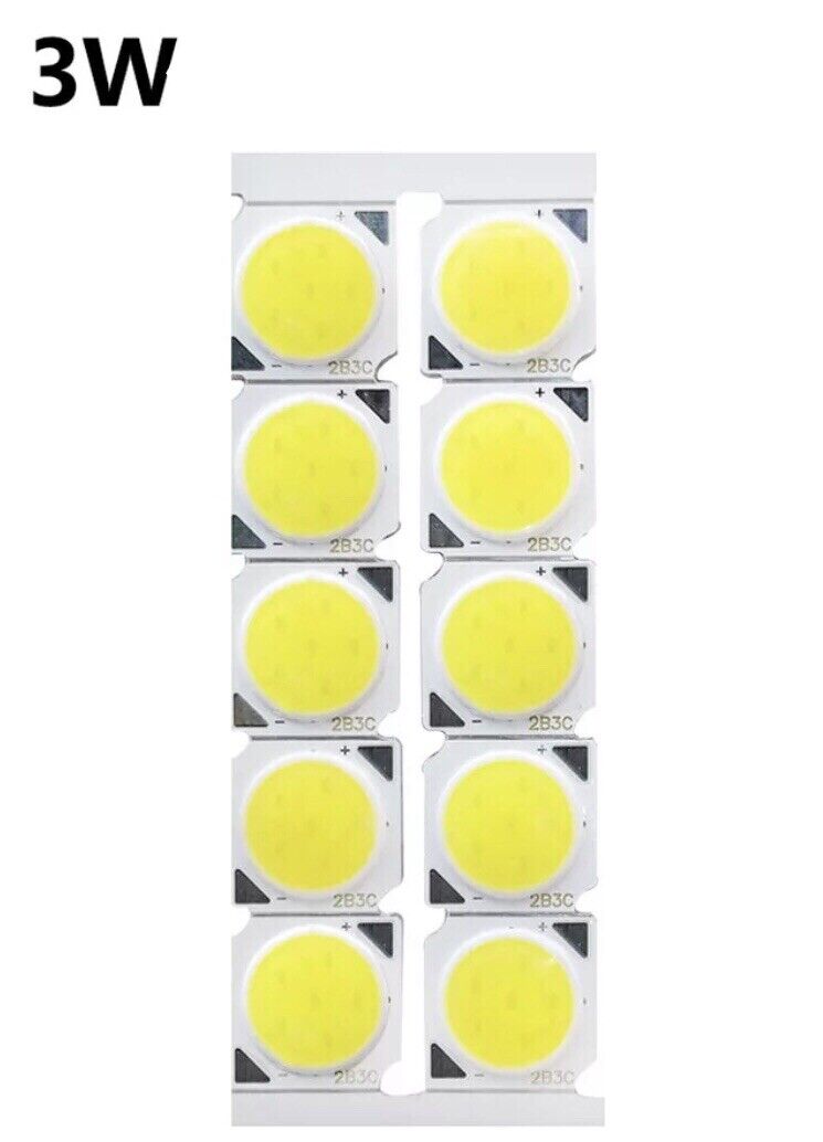 10PCS DC 9-10V 3W 13x13mm Square COB LED High Power Light, Cool White 6000K