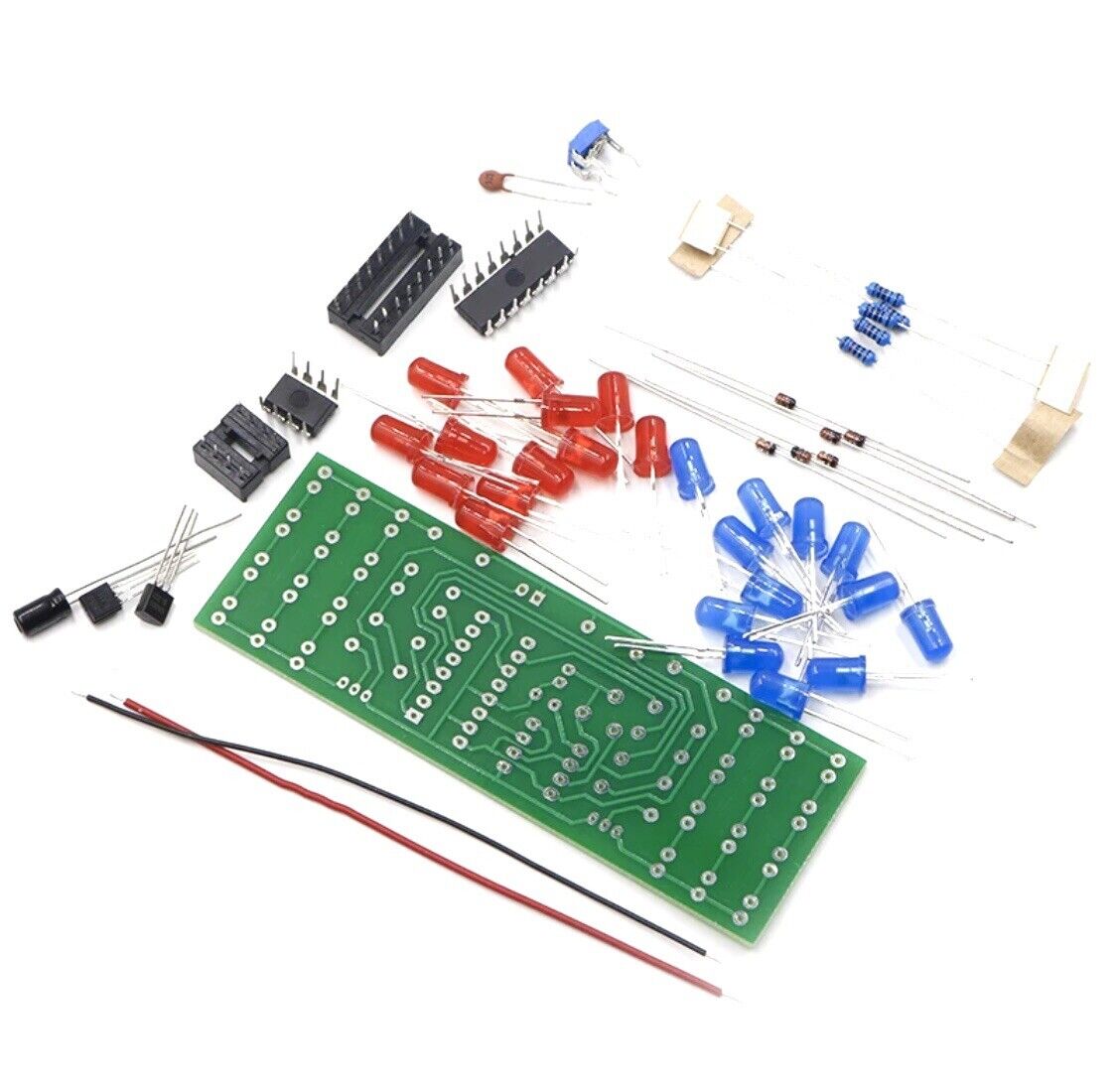 2PC DIY Practice Soldering Red Blue Colour NE555 + CD4017 Flashing Light Kit DIY