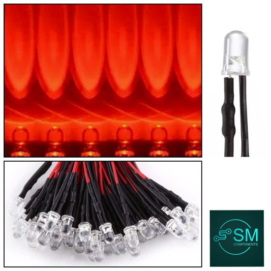 20pcs Prewired 5mm FLASHING RED LED 1.5Hz DC 12V 20mA 5mm Clear Round LEDs