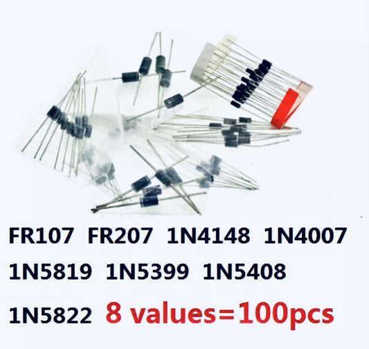 Diode Kit FR107 FR207 1N4148 1N4007 1N5819 1N5399 1N5408 1N5822 8values=100pcs