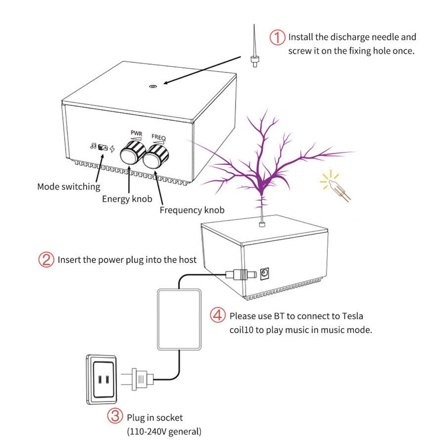 10CM SSTC Flat Music Tesla Coil High Frequency and High Voltage 48/2A Bluetooth