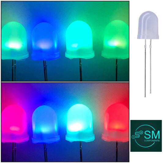 50PCS 10mm LED Light Emitting Diode RGB 7 Colour SLOW flash Round DIFFUSED Top