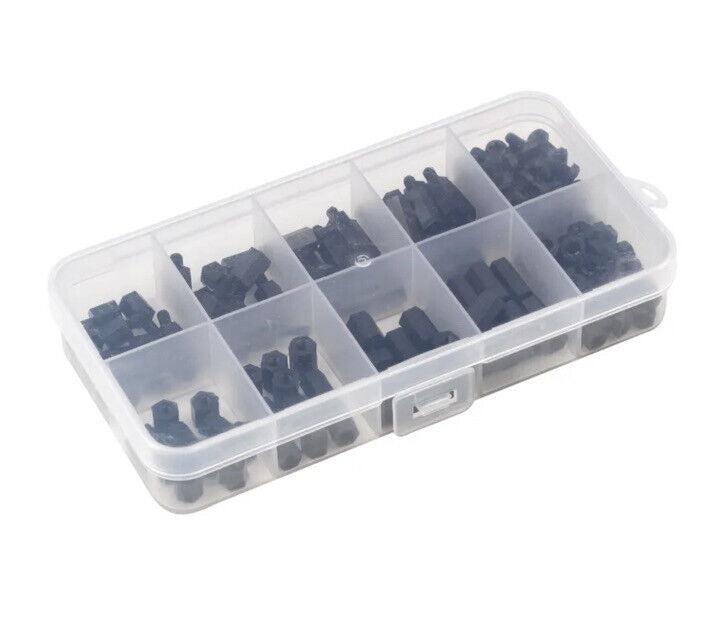 200pcs Black M3 Male Female Spacer Nylon Hex Screw Standoffs Nut Kit Inc Case