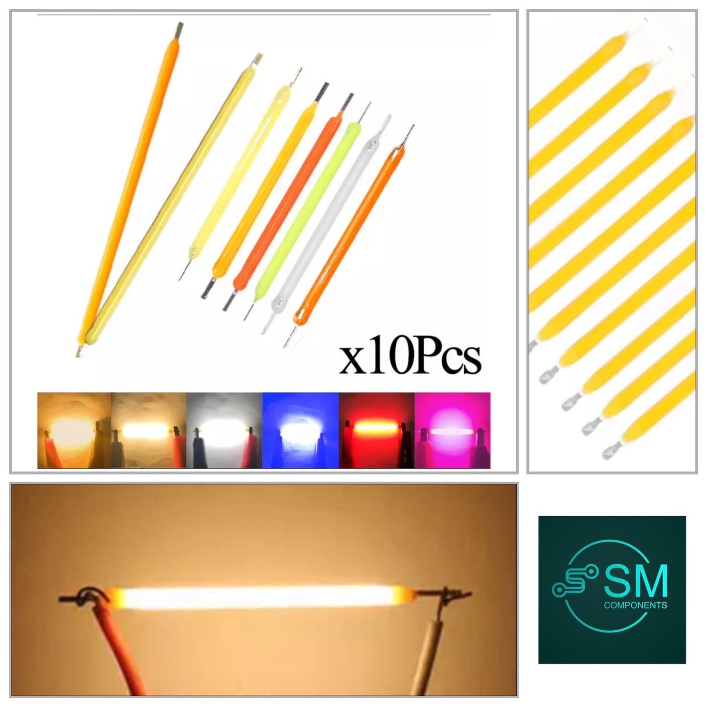 10Pc 3V 100mA 40mm WARM WHITE Silicone Filament Led Light Emitting Diodes