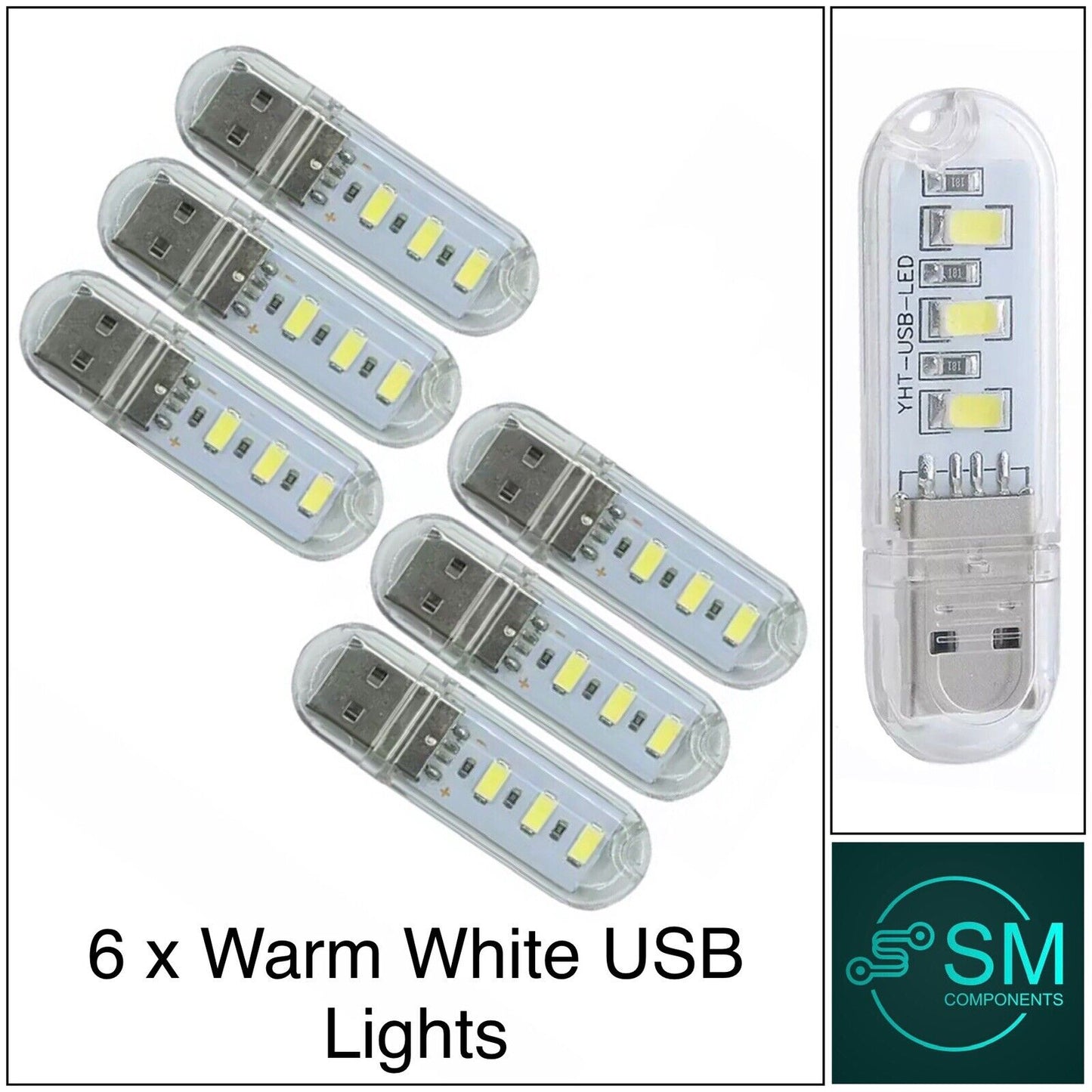 6 X USB emergency WARM WHITE LED Power Bank 3 Led LED Lamp Lighting Night Light