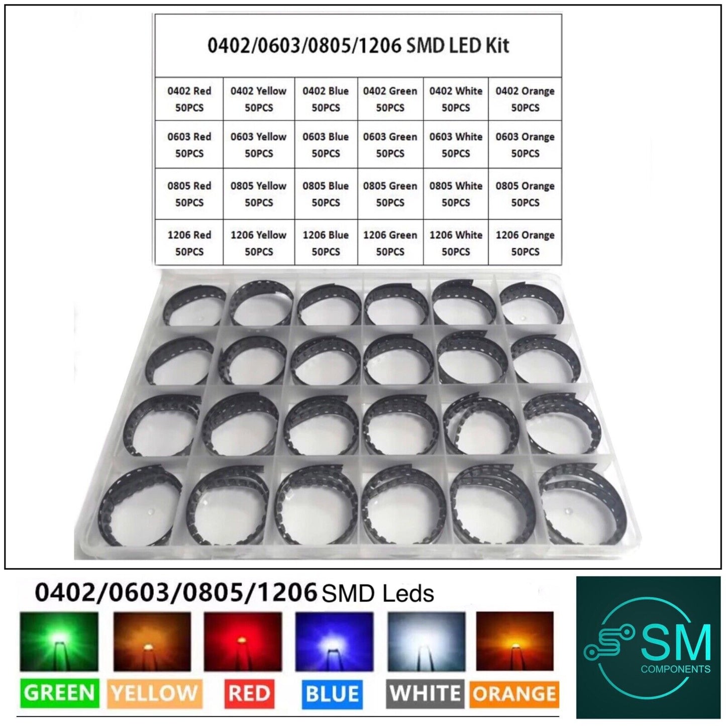 1200pcs 0402 0603 0805 1206 SMD LED Electronics Light Emitting Diodes 6 Colours