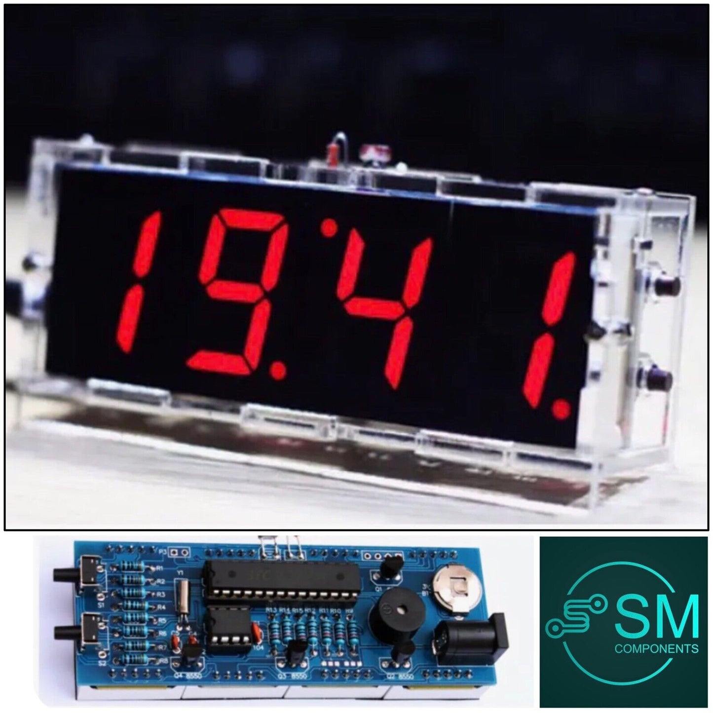 4-digit DIY Electronic Digital LED Clock Kit Alarm RED Auto Display Time Temp