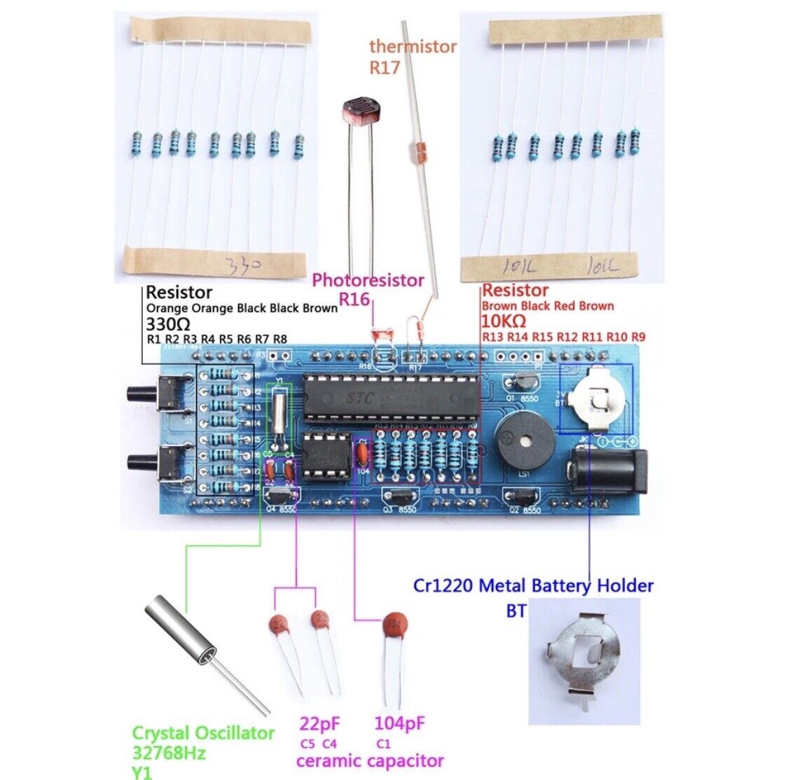 4-digit DIY Electronic Digital LED Clock Kit Alarm BLUE Auto Display Time Temp