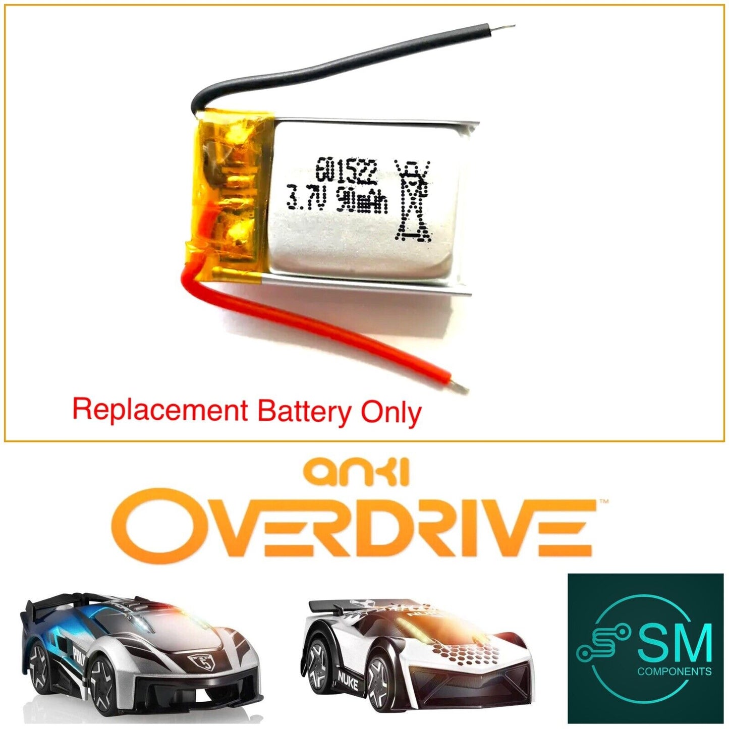 1 X ANKI OVERDRIVE Car Polymer Lithium Battery LiPo 90mAh 3.7V Replacement