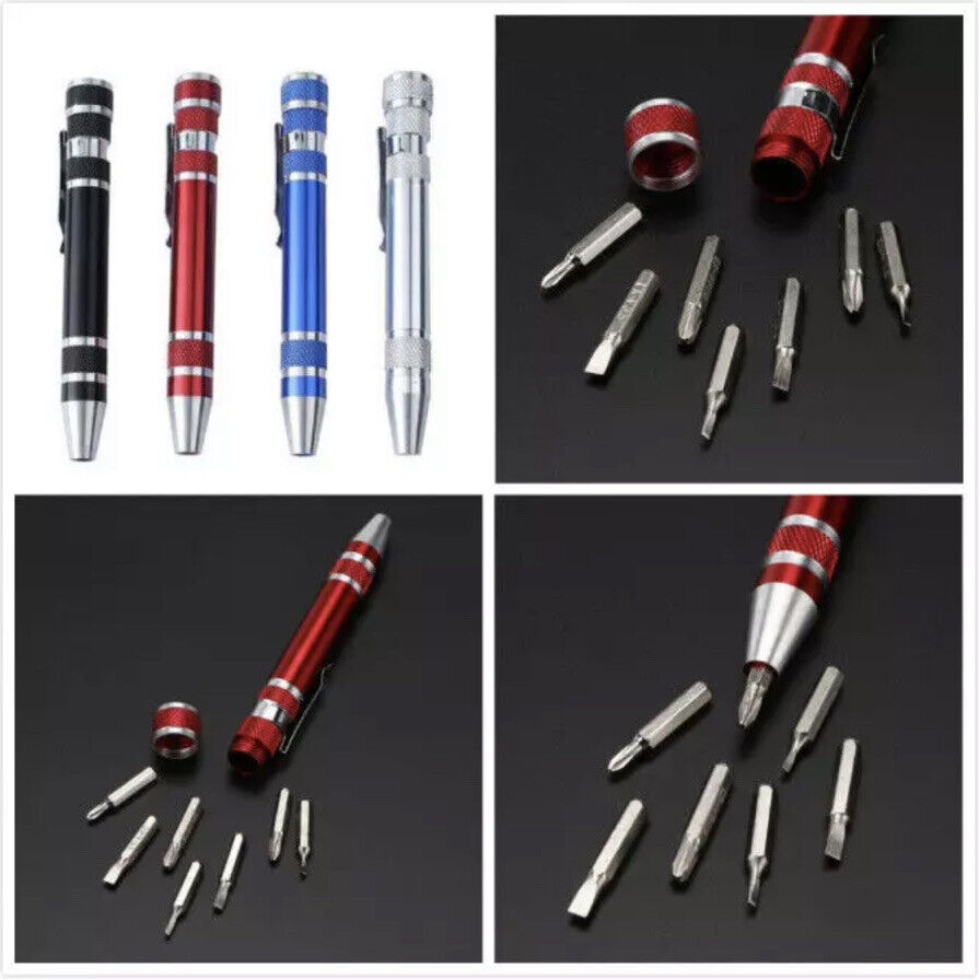 8 in 1 Screwdriver Pen Silver Alloy Screw Screwdriver Repair Multifunction Tools