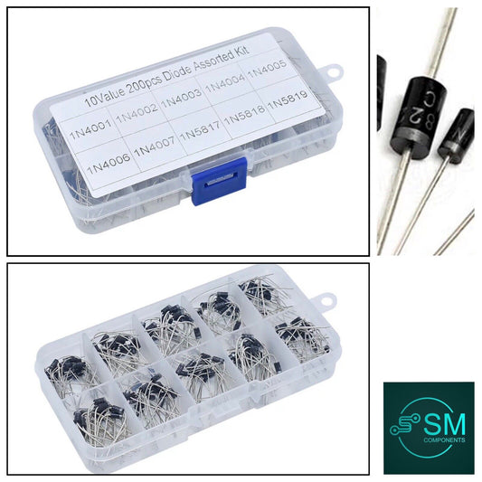 200PC 14 Value Rectifier Schottky Diodes 1N4001-1N5819 Kit Assortment Inc Case