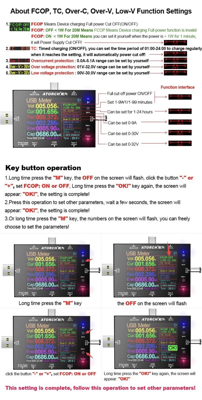 UD24 DC5.5 USB tester Type-C digital voltmeter ammeter power bank Watt Meter