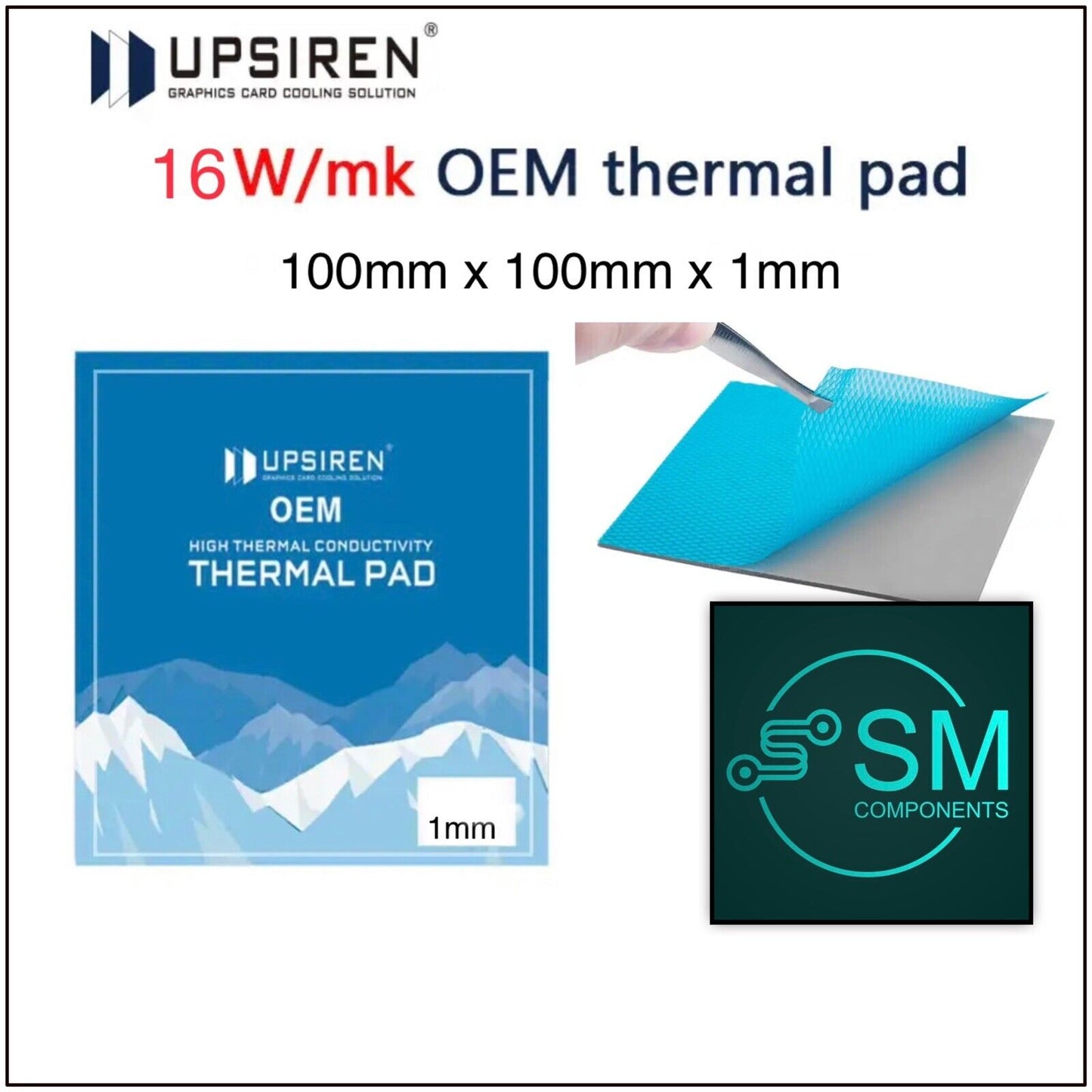 Upsiren OEM 16W/mK Thermal Pad 100x100x1.0mm Silicone Heatsink Cooling GPU CPU