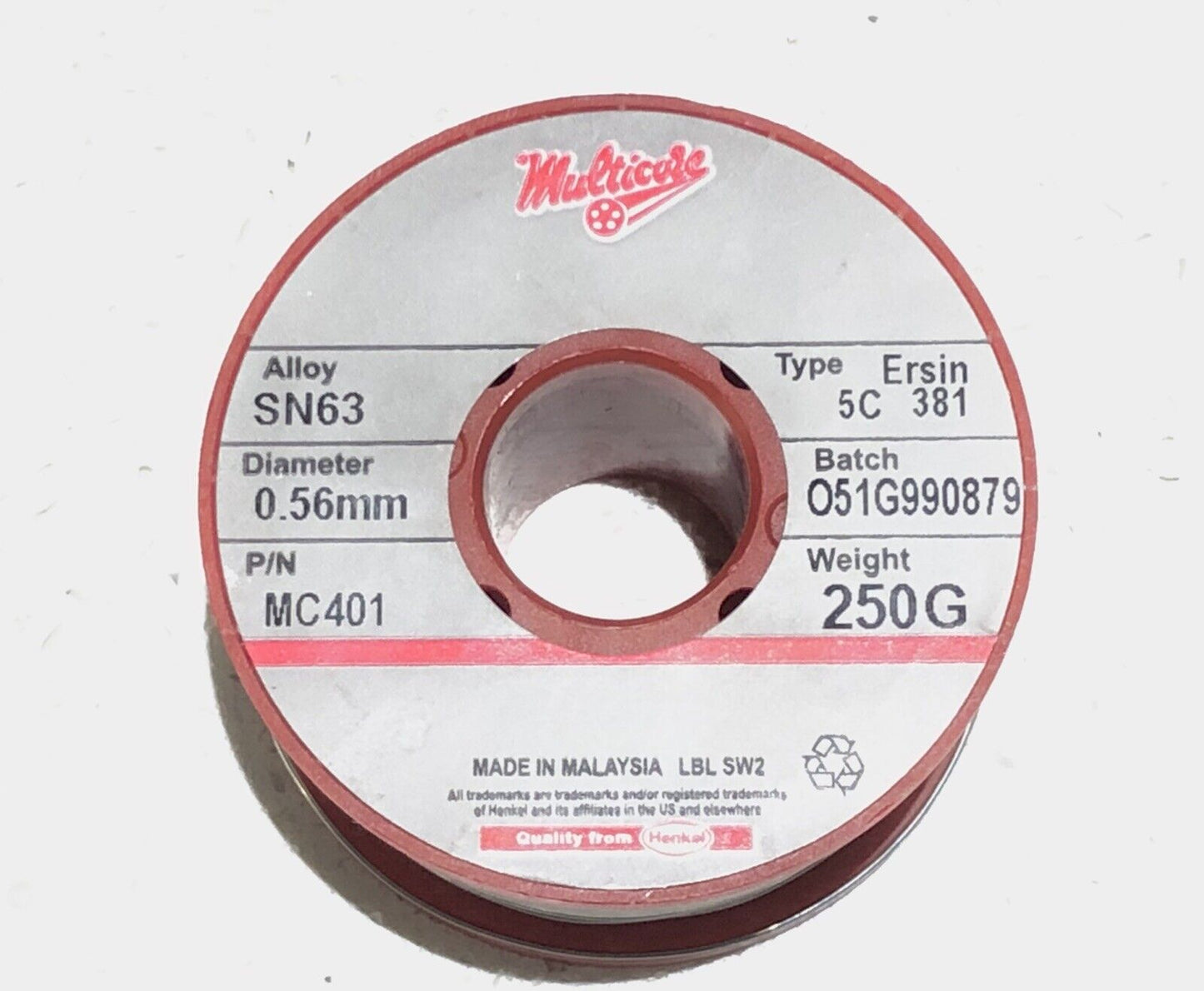 Multicore Sn63/Pb37 Tin/Lead Ersin 381 Flux 5 Cored Solder Wire, 0.56mm 0.25kg