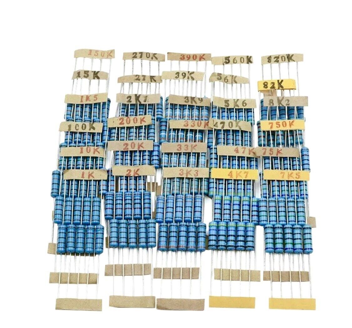 150pcs 2W 2 Watt Metal Oxide Film Resistor Axial Leads 1KΩ-820KΩ 30 Values 1%+-