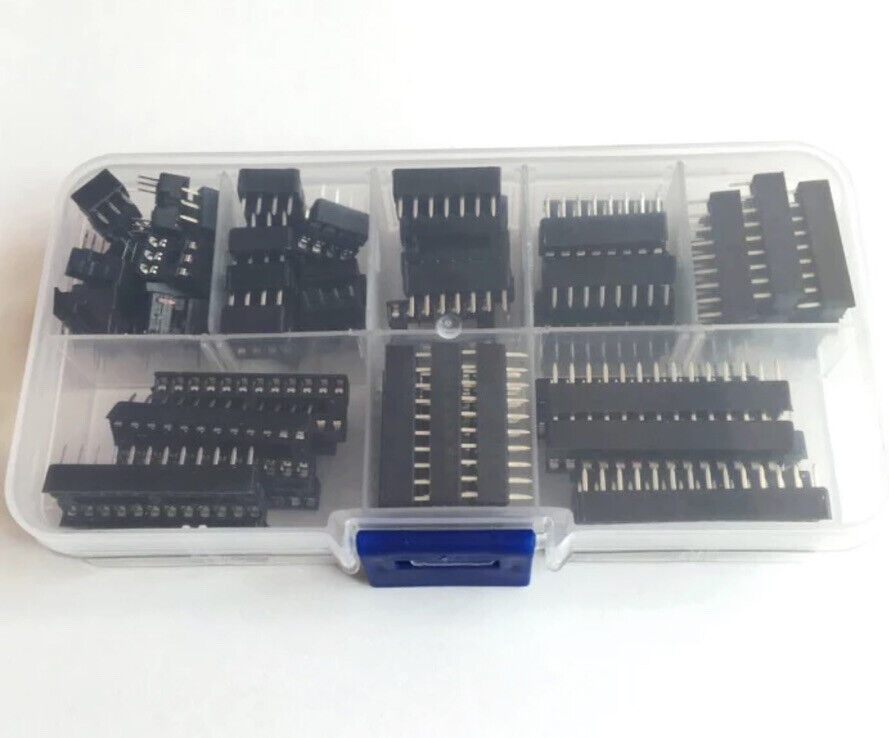 66PCS DIP IC Sockets Solder Type 6 Pin-28 Pin Socket Kit 8 Chip Socket Types