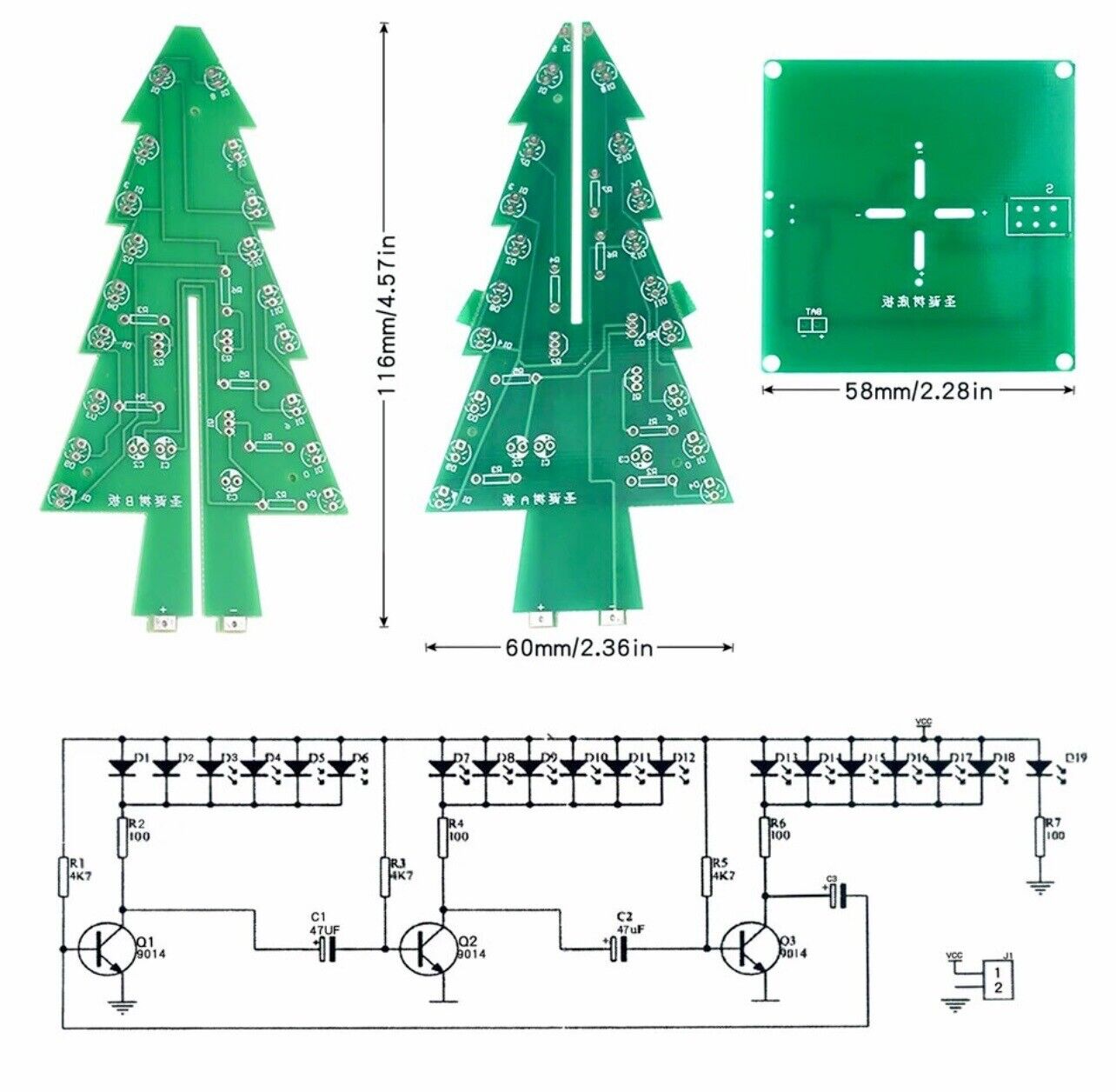 3D RGB Led Christmas Tree DIY Electronic Circuit Kit Led Solder Inc Acrylic Case