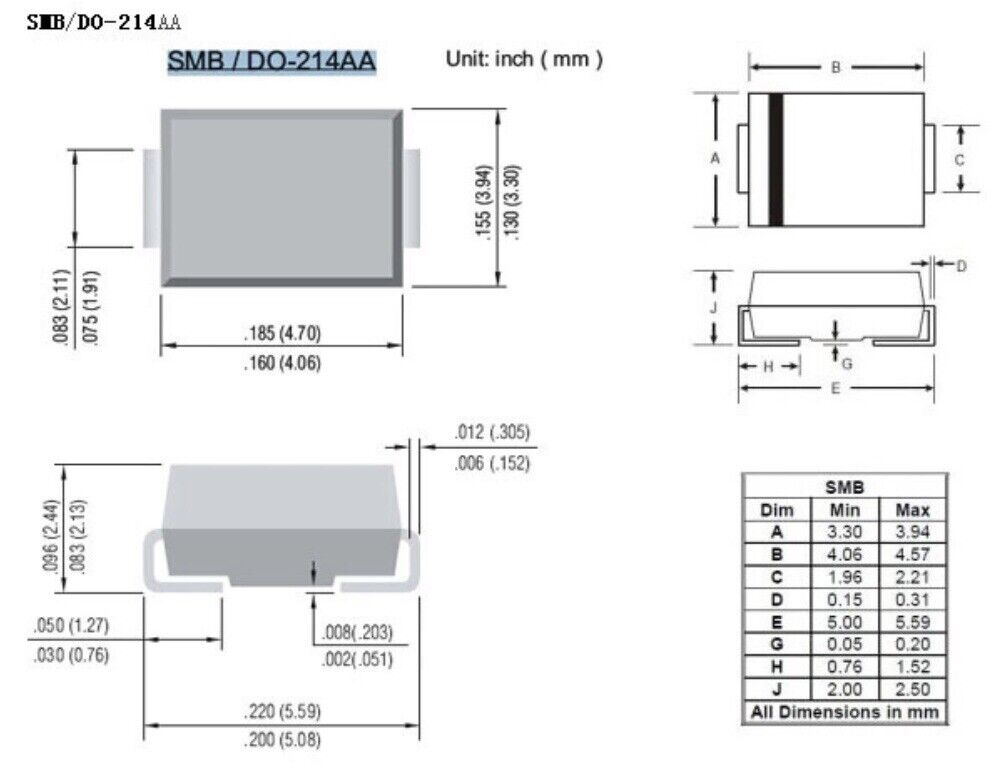 500PCS SMD Diodes DO-214AA 10 Values 50ea M1 M4 M7 SS14 SS24 SS26 SS34 Inc Case