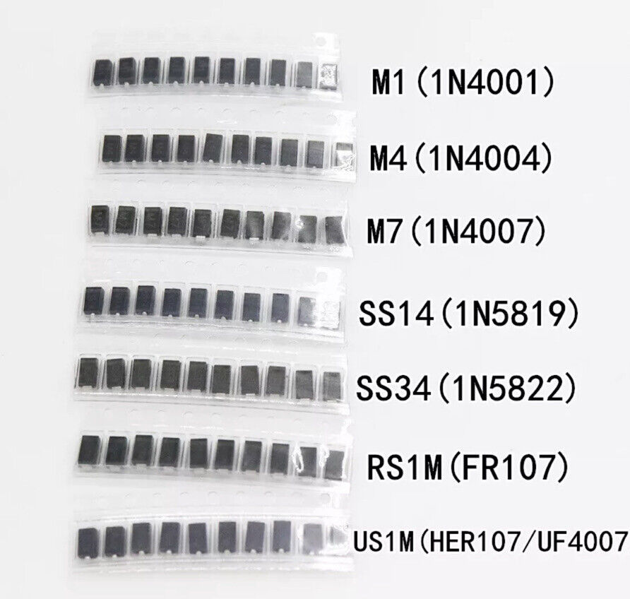 70pcs/lot SMD Electronics Diodes M1 1N4001  M4 1N4004 M7 1N4007 SS14 U 7 Values*