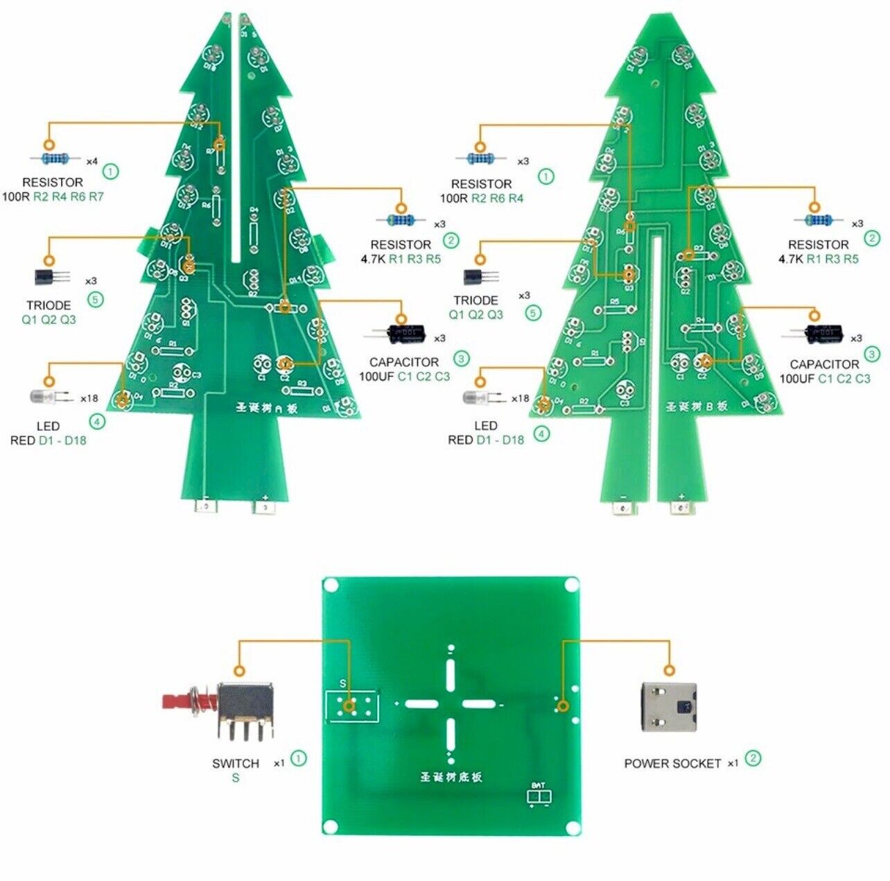 3D RGB Led Christmas Tree DIY Electronic Circuit Kit Led Solder Inc Acrylic Case