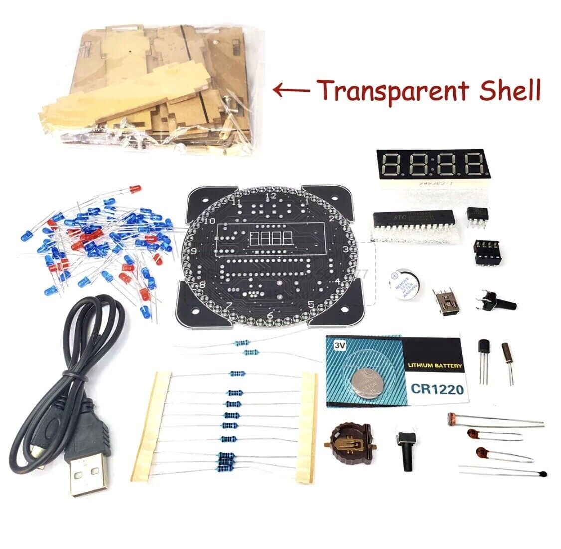 DIY DS1302 Rotating LED Electronic Digital Clock Temperature Display KIT + Case