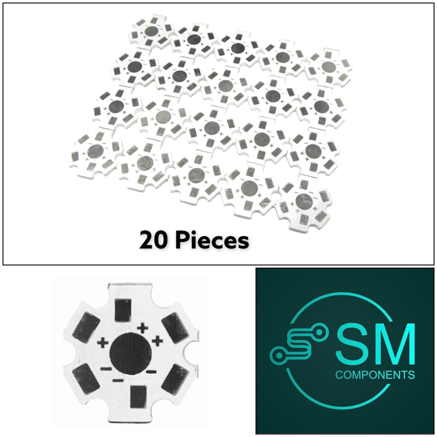 20PC WHITE 1-3-5W High Power LED PCB Aluminium Star base Heat sink DIY PCB 20mm