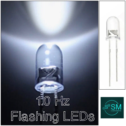 100pcs 5mm Flashing COOL WHITE LED Light Emitting Diodes 1.0Hz Clear Round Top