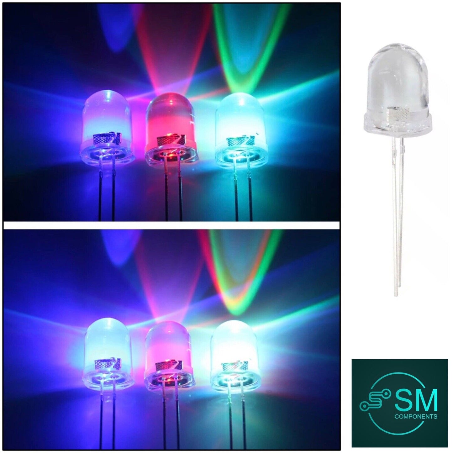 50PCS 10mm LED Light Emitting Diode RGB 7 Colour FAST flash Round Clear Top DIY