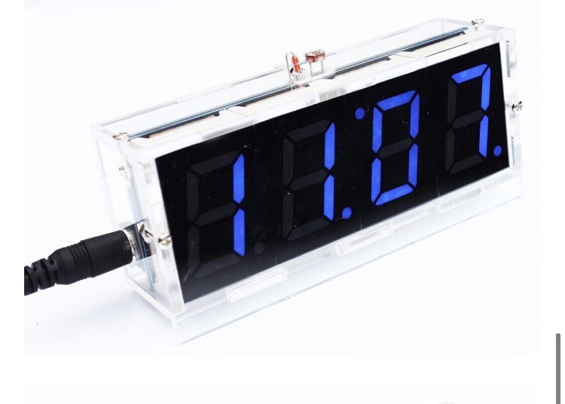 4-digit DIY Electronic Digital LED Clock Kit Alarm BLUE Auto Display Time Temp