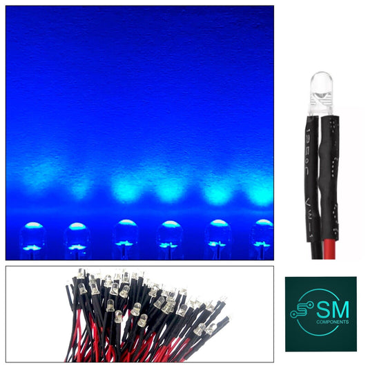 20pcs Prewired 3mm BLUE LED DC 12V 20mA 3mm Clear Round Light Emitting Diode