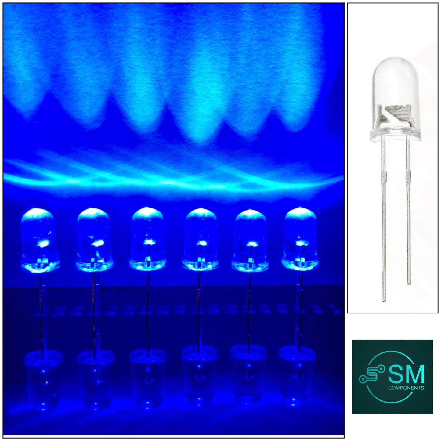 5mm BLUE LED Light Emitting Led Diode Clear Round Head LED, With EDGE , 465nm