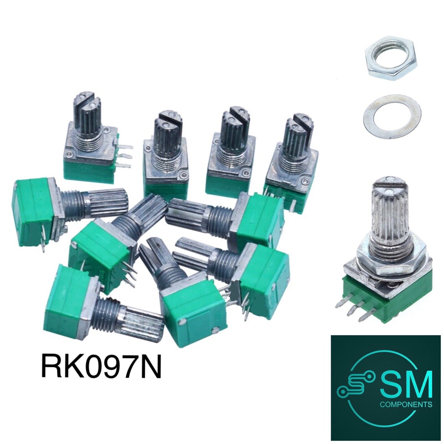 12pcs RK097N Linear Sealed Potentiometer 5K,10K,20K,50K,100K,500K 3pins 15mm Sft