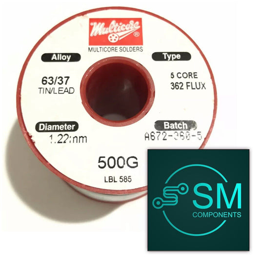 Multicore 63/37 Tin/Lead Solder 362 Flux 5 Cored Solder Wire, 1.22mm  500gms