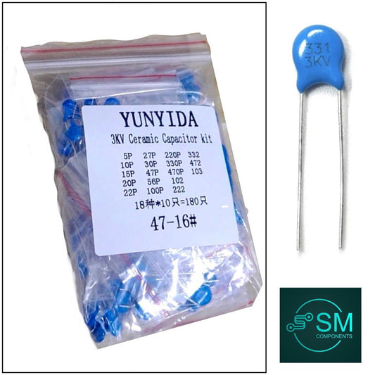 180pcs 3KV High Voltage Ceramic Capacitors 18 Values Assortment Kit 5pF-10nF DIY