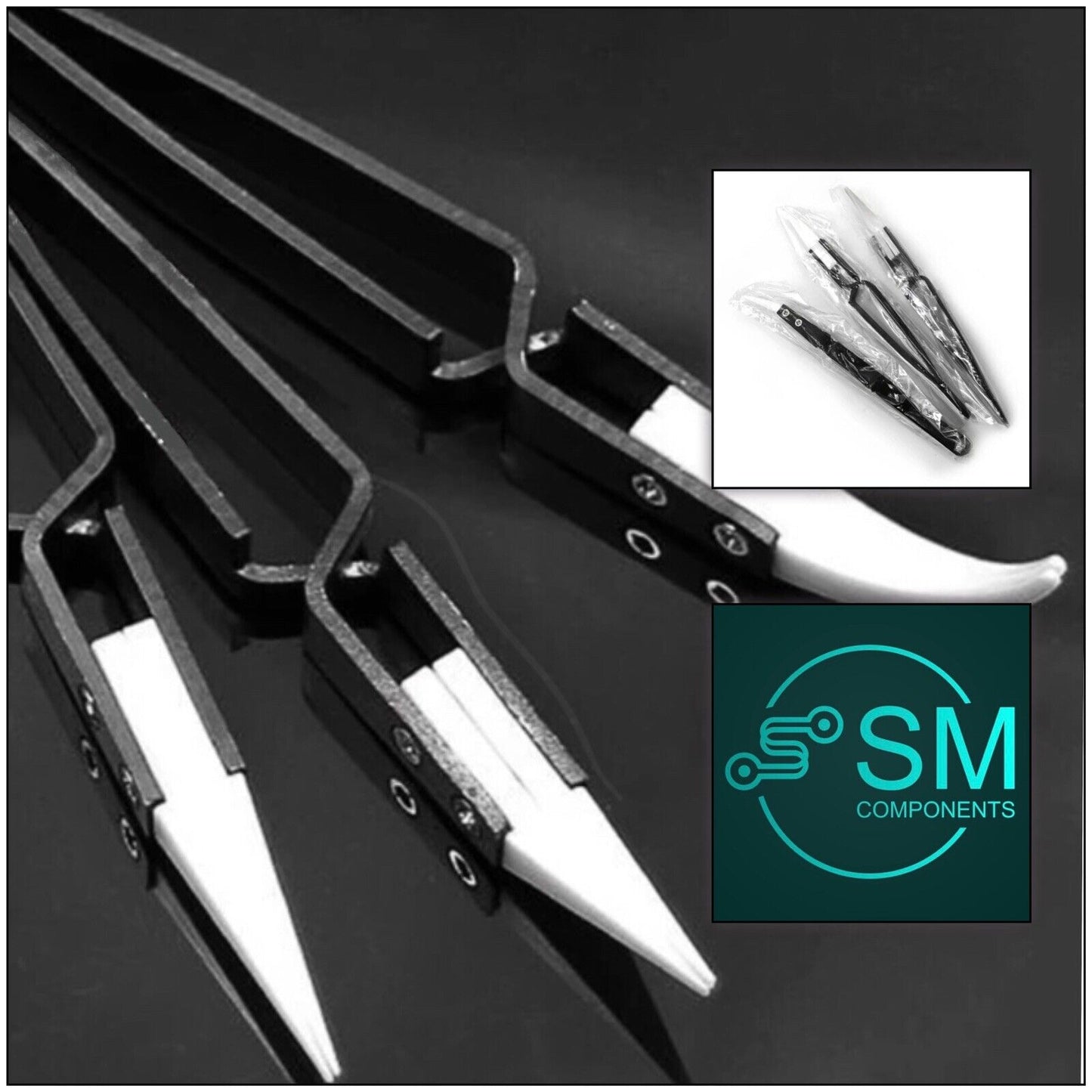 Full Set 3 Piece REVERSE Ceramic tipped ESD Safe Electronics Tweezers Soldering