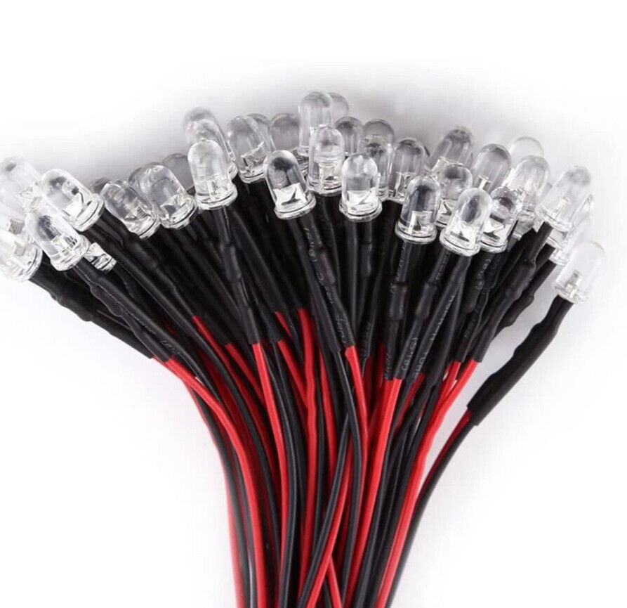 20pcs Prewired 5mm FLASHING RED LED 1.5Hz DC 12V 20mA 5mm Clear Round LEDs