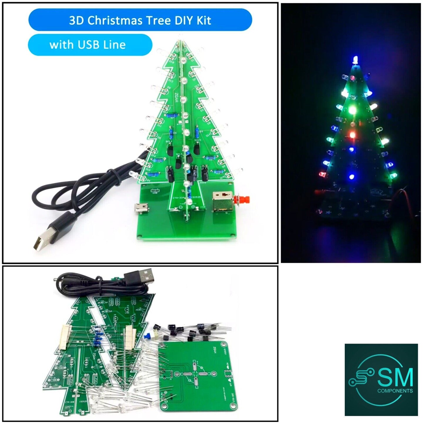 3D RGB Led Christmas Tree DIY Electronic Circuit Kit Led Solder Practice Starter