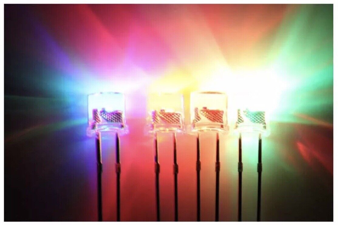 5mm LED Light Emitting Diode 7 COLOUR RGB FAST flash 100pcs Clear FLAT TOP