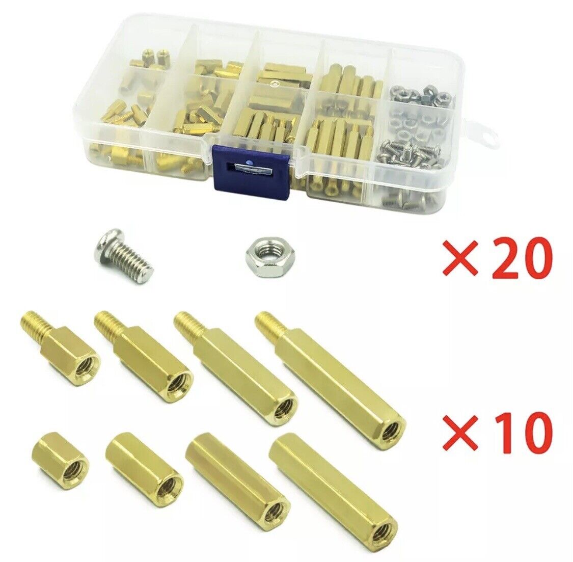 M3 Brass pillars Hex Spacer Screw Nut Separator Stand off Standoff Set PCB + Box