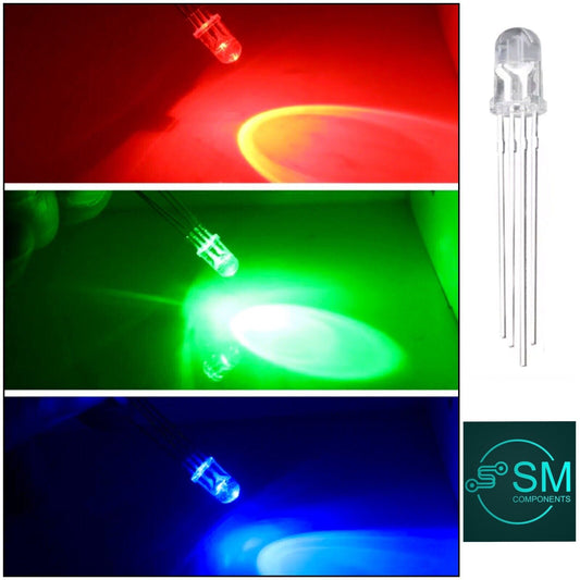 100pcs 5mm LED 4pin RGB Red Green Blue Clear Top Tricolour Common Cathode LED