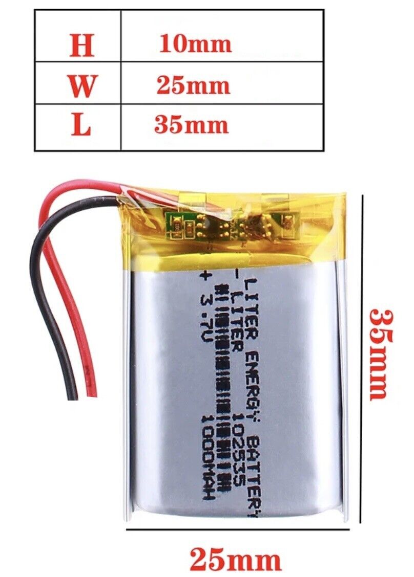 1 X Polymer Lithium Ion Battery LiPo 1000mAh 3.7V 102535 10x25x35 Inc Protection