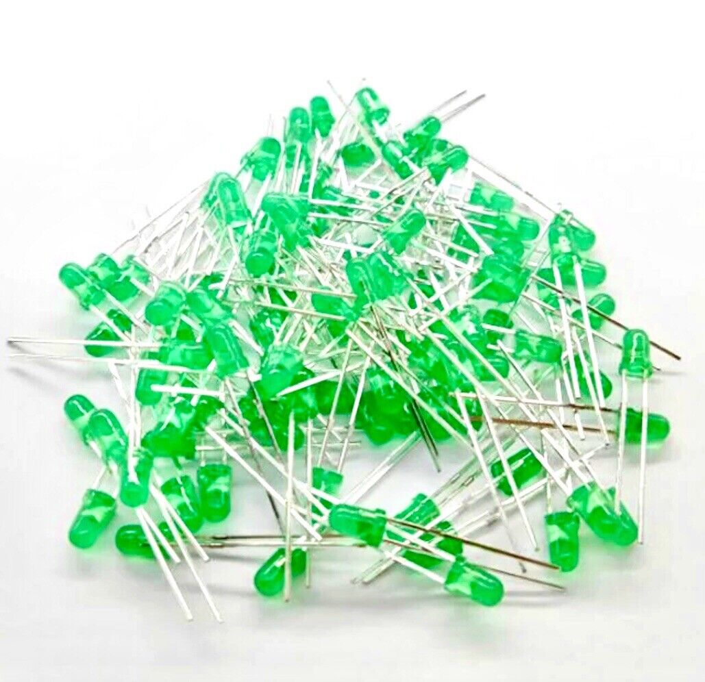 100pcs 3mm GREEN Flashing LED Colour Diffused  Light Emitting Diode 1.5hz On Off